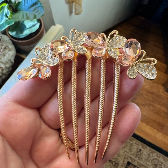 Elegant Crystal Hair Combs Set - Pink, Blue, Gold - Picture 6 of 11